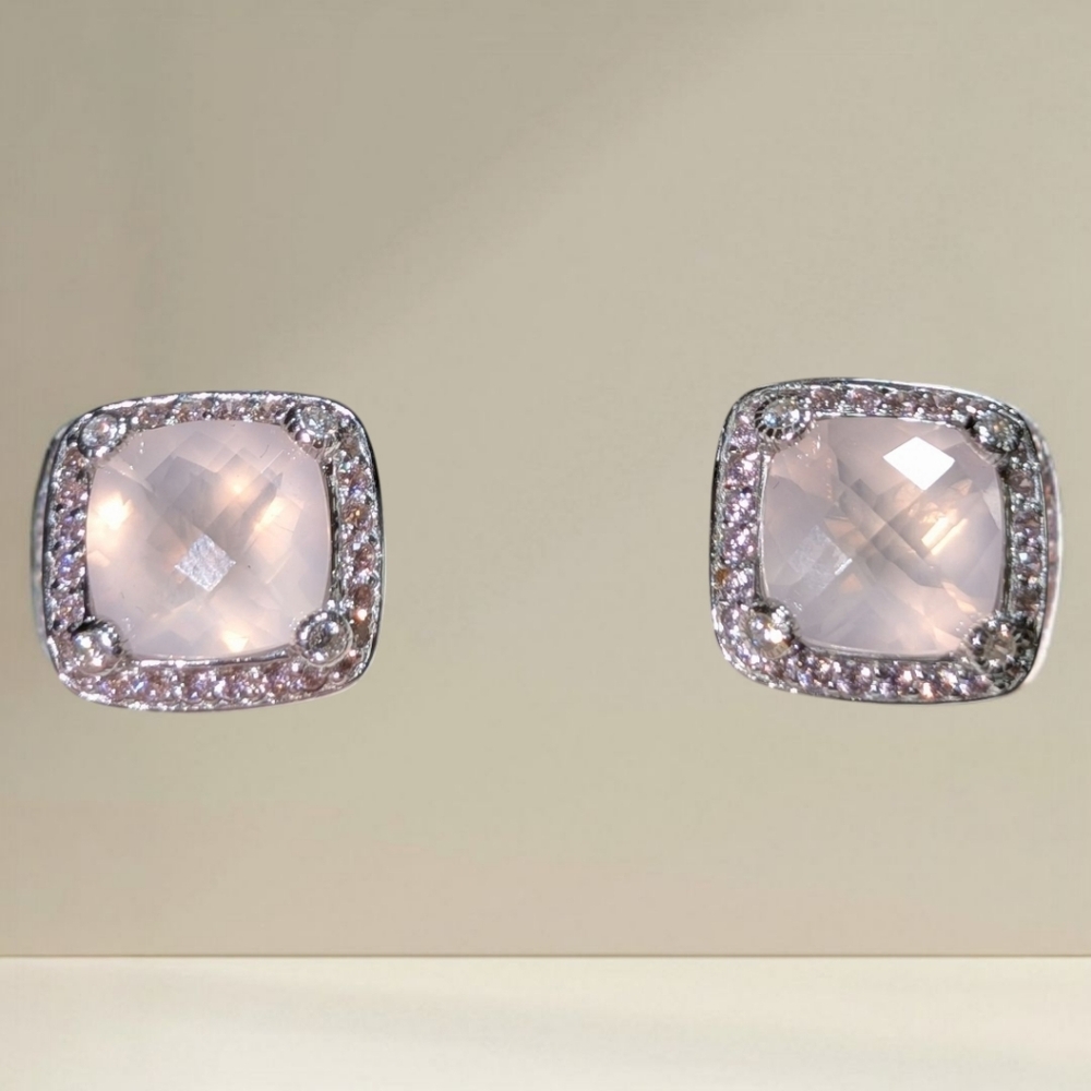 Designer Judith Ripka Rose Quartz Earrings And Trinket Dish - Picture 6 of 6